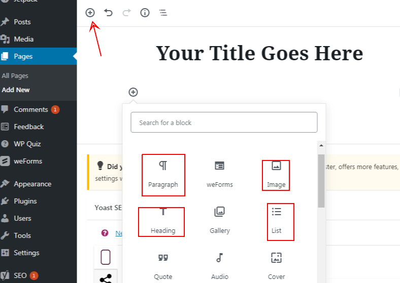 New Gutenberg block elements to create your first page in WordPress - smart entrepreneur blog